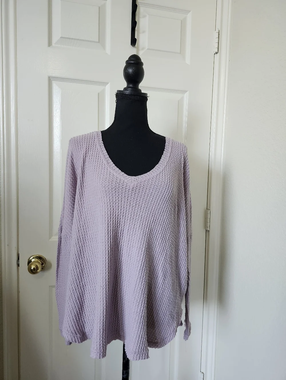 Out From Under Lavender Waffle Knit V-Neck Sweater